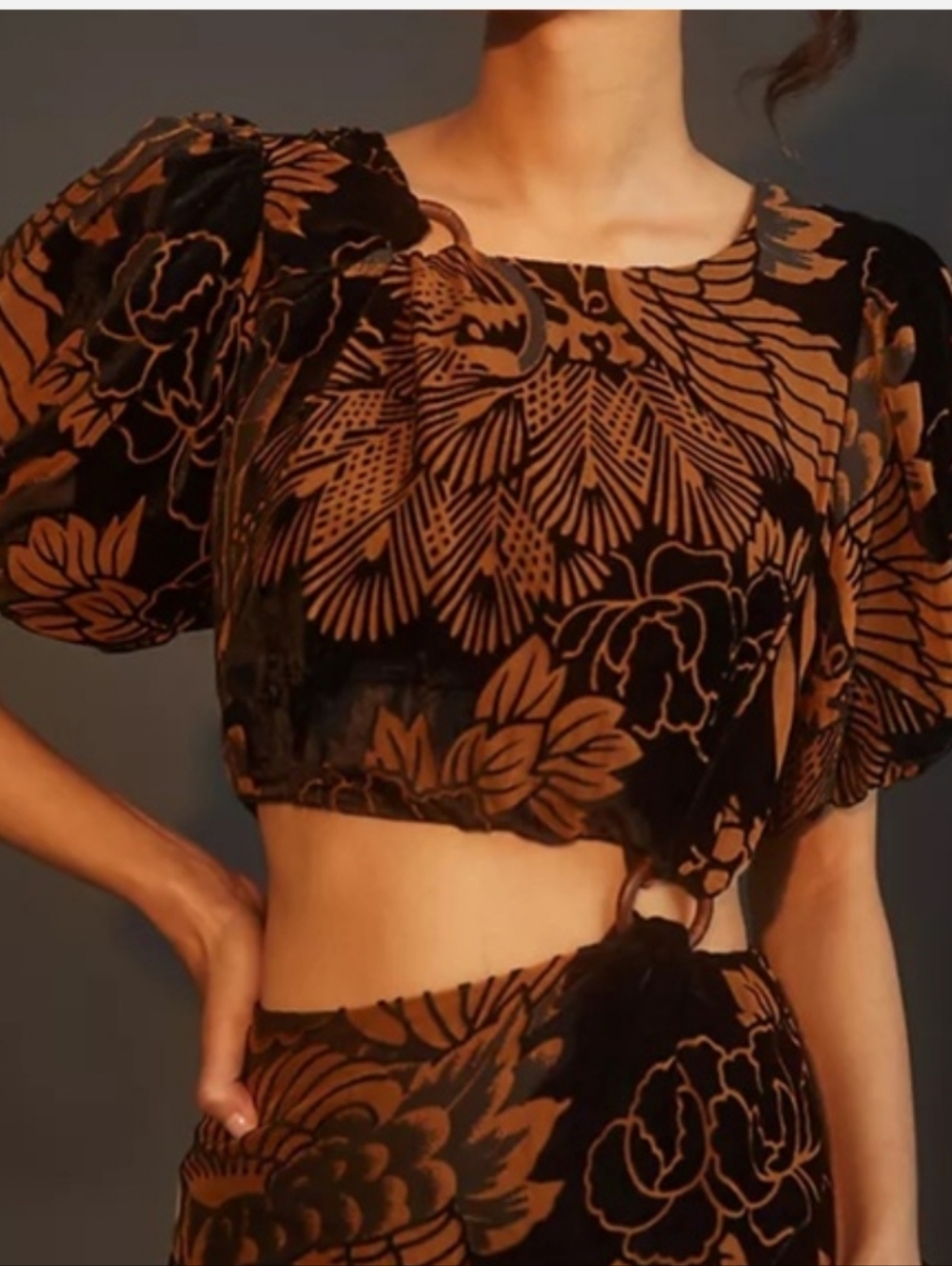 Anthropologie Let Me Be burnout puff sleeve cutout maxi velvet dress small